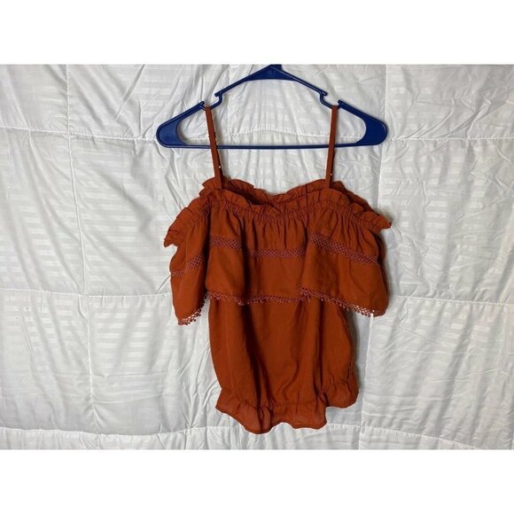 INDULGE WOMENS ROMANTIC OFF SHOULDER BLOUSE TOP SHIRT SIZE LARGE 12/14 RUFFLES - Picture 1 of 2
